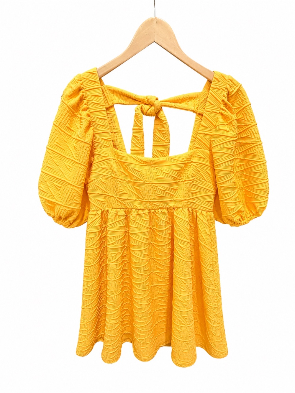 Free People Textured Yellow Puff-Sleeve Mini Dress